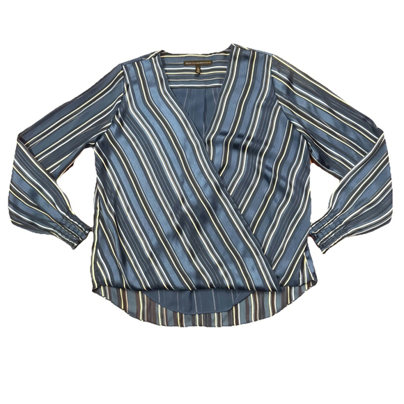 New WHITE HOUSE BLACK MARKET Blue Striped Surplus Shirt Size:M Wrap Blouse - Picture 6 of 13